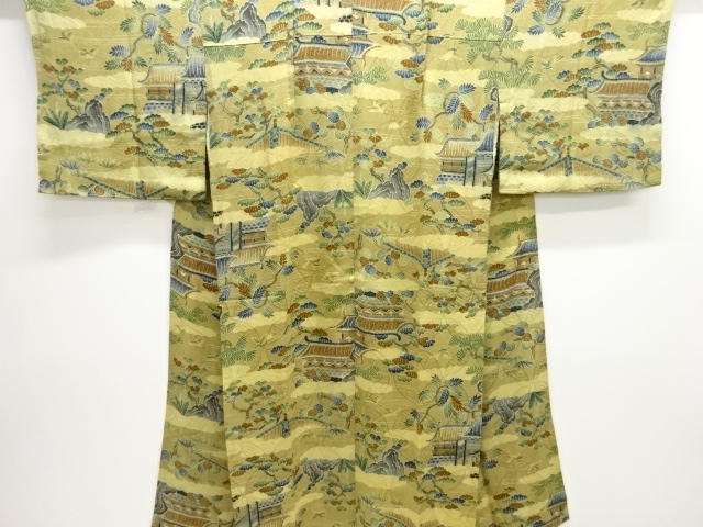 JAPANESE KIMONO / ANTIQUE JUBAN / SILK / MON CHIRIMEN / MANSION & BIRD